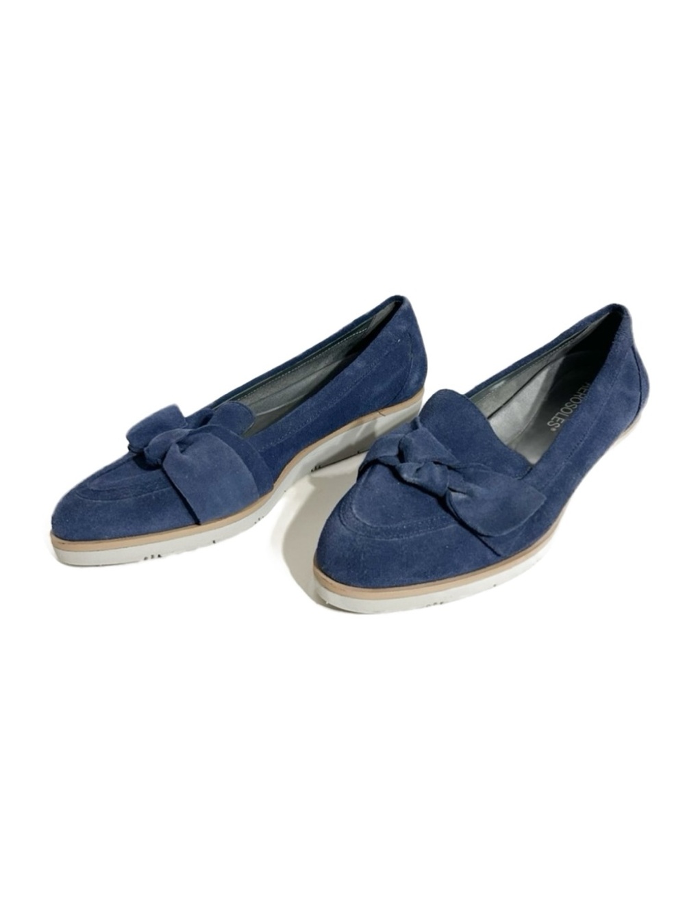 Aerosoles “Sidewalk” Navy Suede Knot Loafers Comfortable Slip-On Flats Wedged